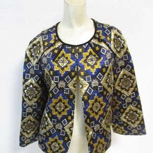 Ann Taylor Loft brocade Blue Gold Jacket